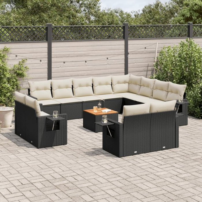 Set mobilier de grădină cu perne, 13 piese, negru, poliratan - WALTI WALTI