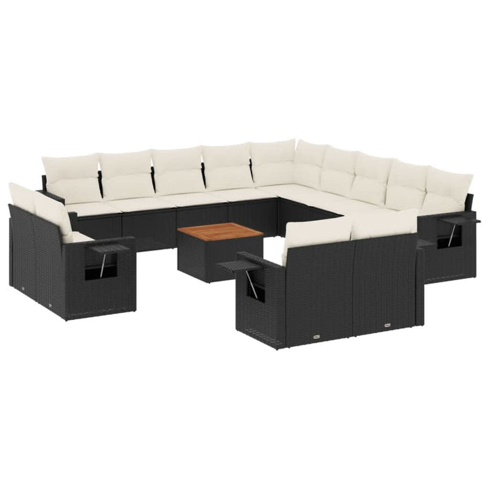Set mobilier de grădină cu perne, 14 piese, negru, poliratan - WALTI WALTI
