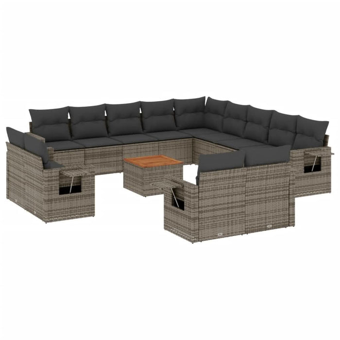 Set mobilier de grădină cu perne, 14 piese, gri, poliratan - WALTI WALTI