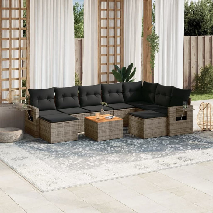 Set mobilier de grădină cu perne, 10 piese, gri, poliratan - WALTI WALTI