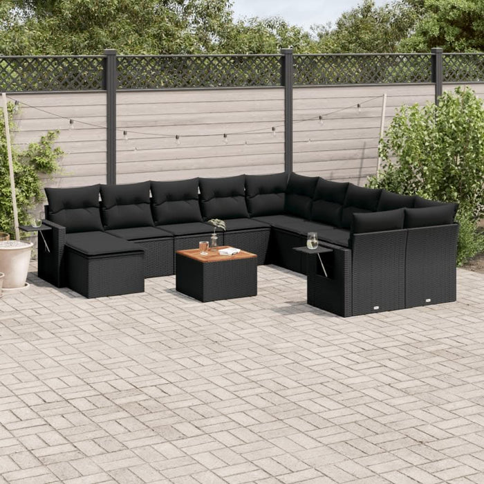 Set canapele de grădină, 12 piese, cu perne, negru, poliratan - WALTI WALTI