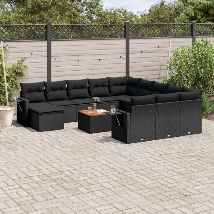 Set mobilier de grădină cu perne, 13 piese, negru, poliratan - WALTI WALTI