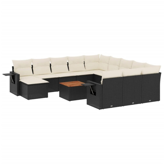 Set mobilier de grădină cu perne, 13 piese, negru, poliratan - WALTI WALTI