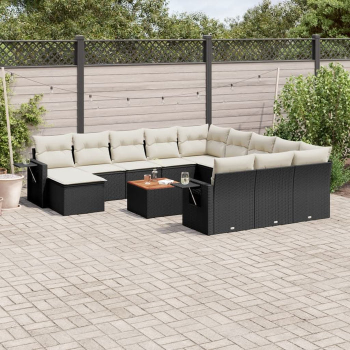 Set mobilier de grădină cu perne, 13 piese, negru, poliratan - WALTI WALTI