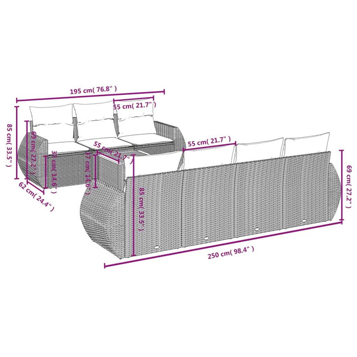 Set mobilier de grădină cu perne, 8 piese, negru, poliratan - WALTI WALTI