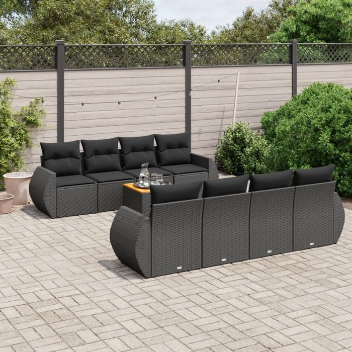 Set mobilier de grădină cu perne, 9 piese, negru, poliratan - WALTI WALTI