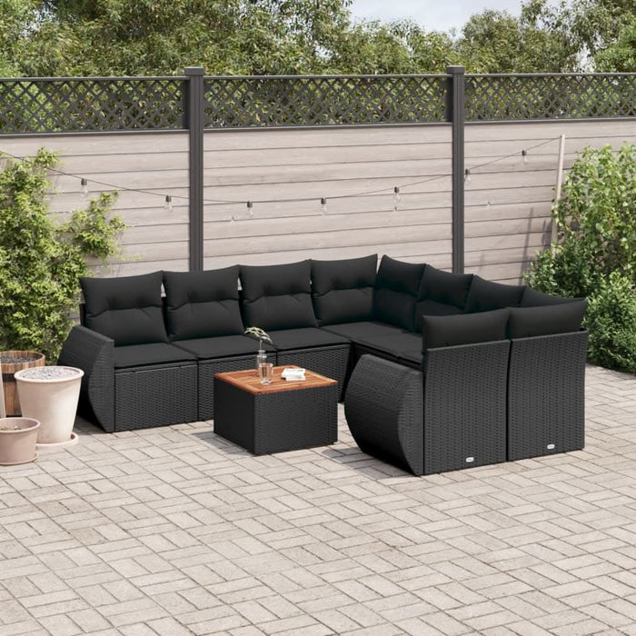 Set mobilier de grădină cu perne, 9 piese, negru, poliratan - WALTI WALTI