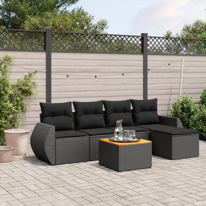 Set mobilier de grădină cu perne, 6 piese, negru, poliratan - WALTI WALTI