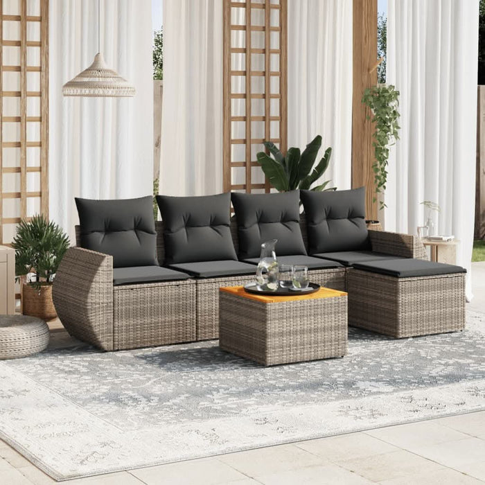Set mobilier grădină cu perne, 6 piese, gri, poliratan - WALTI WALTI