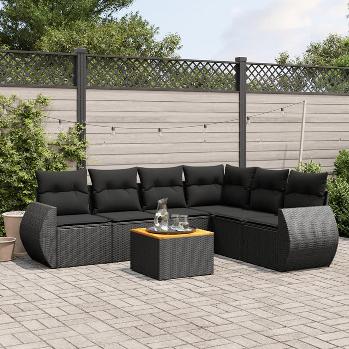 Set canapele de grădină cu perne, 7 piese, negru, poliratan WALTI