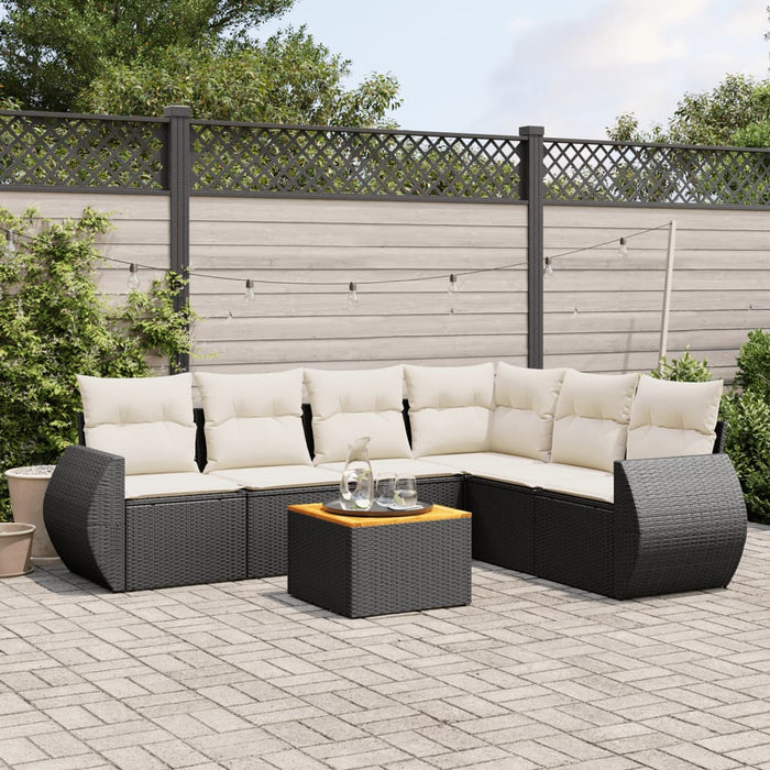 Set canapele de grădină cu perne, 7 piese, negru, poliratan WALTI