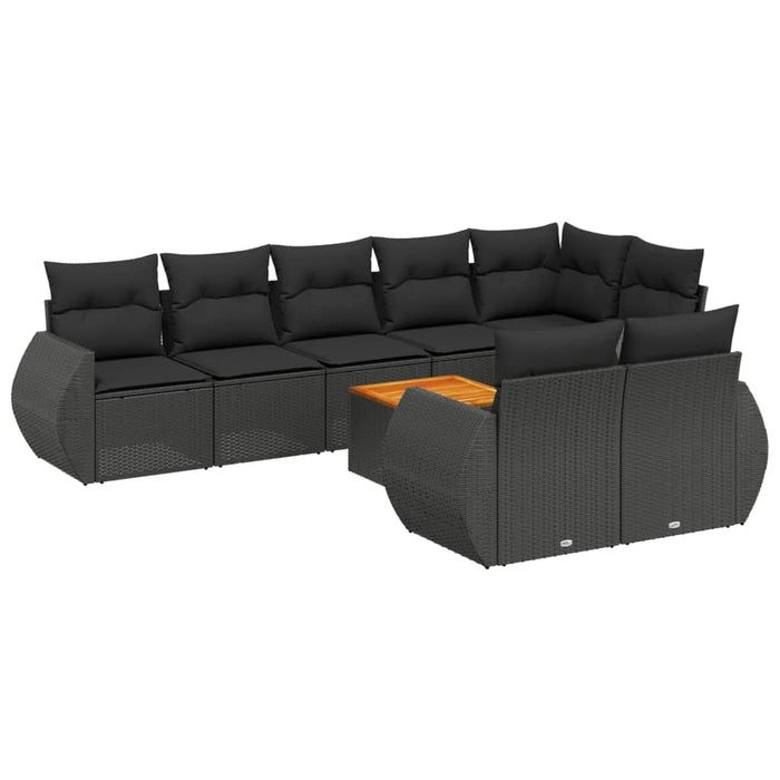 Set mobilier de grădină cu perne, 9 piese, negru, poliratan - WALTI WALTI