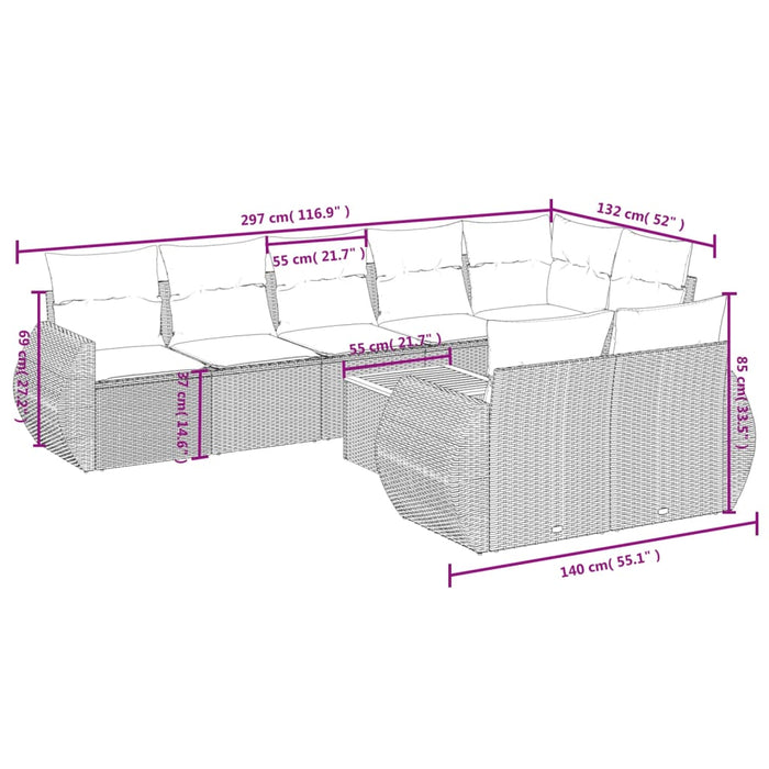 Set mobilier de grădină cu perne, 9 piese, negru, poliratan - WALTI WALTI