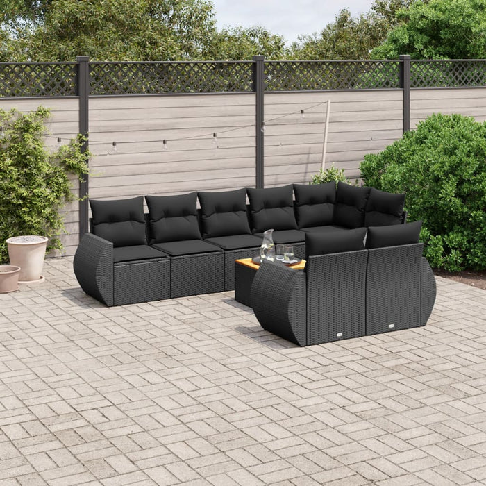 Set mobilier de grădină cu perne, 9 piese, negru, poliratan - WALTI WALTI