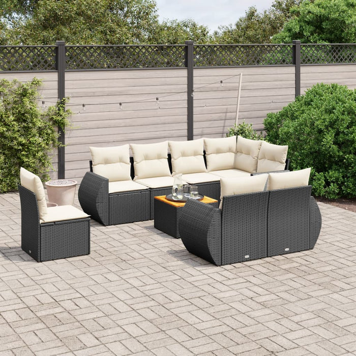 Set mobilier de grădină cu perne, 9 piese, negru, poliratan - WALTI WALTI
