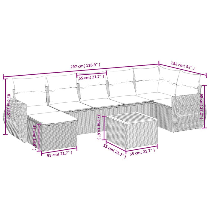 Set mobilier de grădină cu perne, 8 piese, negru, poliratan - WALTI WALTI