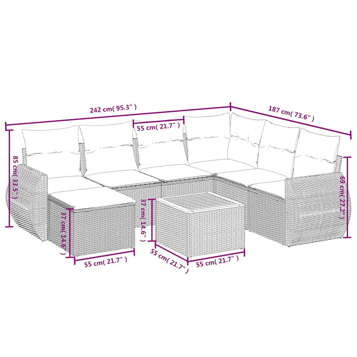 Set mobilier de grădină cu perne, 8 piese, negru, poliratan - WALTI WALTI