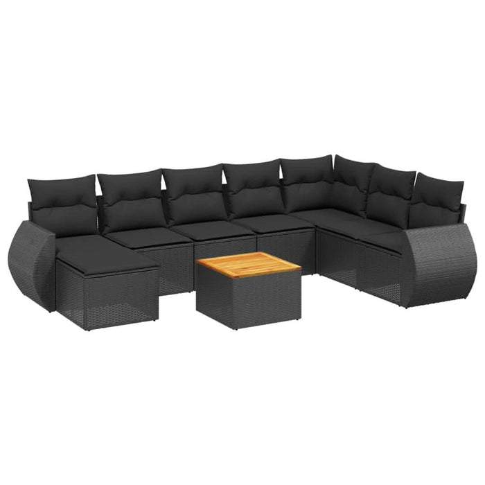 Set mobilier de grădină cu perne, 9 piese, negru, poliratan - WALTI WALTI