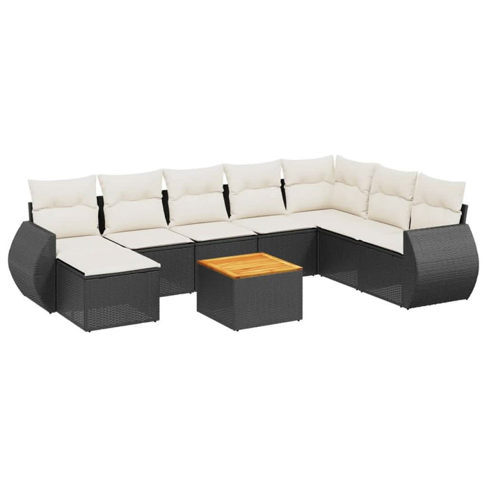 Set mobilier de grădină cu perne, 9 piese, negru, poliratan - WALTI WALTI
