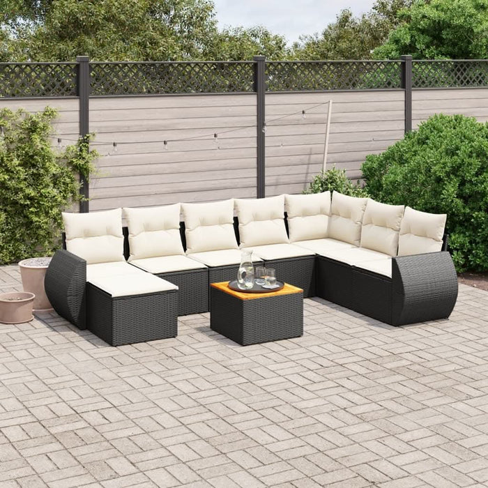 Set mobilier de grădină cu perne, 9 piese, negru, poliratan - WALTI WALTI