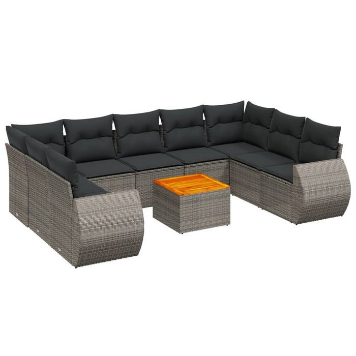 Set mobilier de grădină cu perne, 10 piese, gri, poliratan - WALTI WALTI