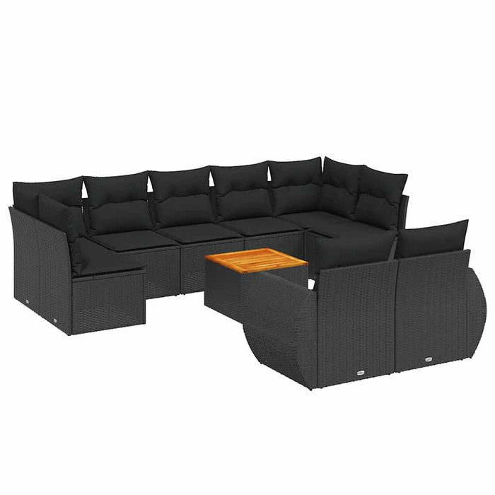 Set canapele de grădină cu perne, 10 piese, negru, poliratan - WALTI WALTI