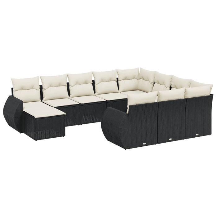 Set canapele de grădină cu perne, 11 piese, negru, poliratan WALTI