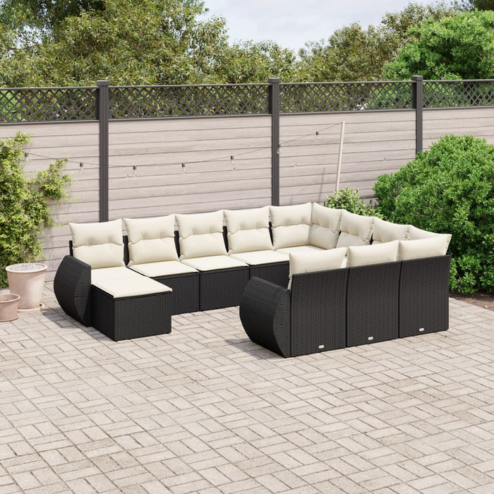 Set canapele de grădină cu perne, 11 piese, negru, poliratan WALTI
