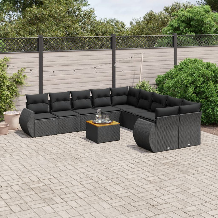 Set canapele de grădină cu perne, 11 piese, negru, poliratan - WALTI WALTI