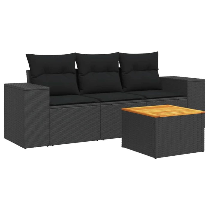 Set mobilier de grădină cu perne, 4 piese, negru, poliratan - WALTI WALTI