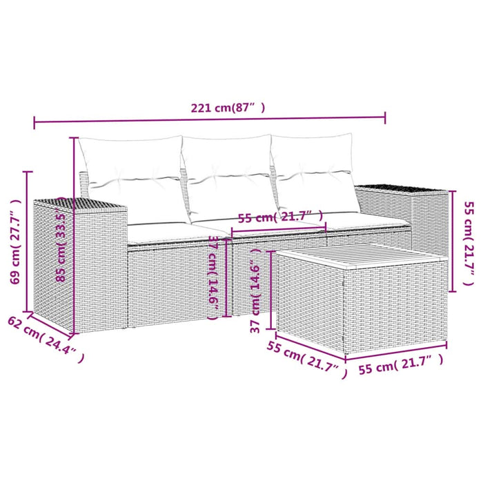 Set mobilier de grădină cu perne, 4 piese, negru, poliratan - WALTI WALTI