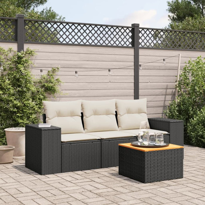 Set mobilier de grădină cu perne, 4 piese, negru, poliratan - WALTI WALTI