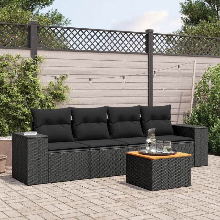 Set mobilier de grădină cu perne, 5 piese, negru, poliratan - WALTI WALTI