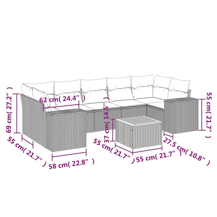 Set mobilier de grădină cu perne, 8 piese, negru, poliratan - WALTI WALTI