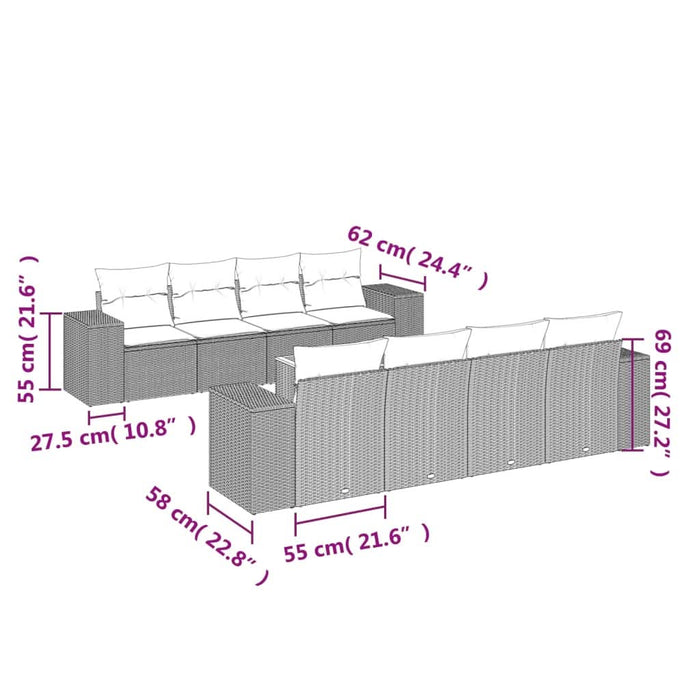 Set mobilier de grădină cu perne, 9 piese, negru, poliratan - WALTI WALTI