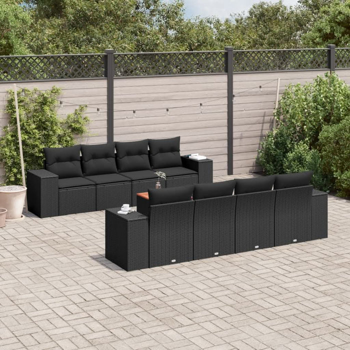 Set mobilier de grădină cu perne, 9 piese, negru, poliratan - WALTI WALTI