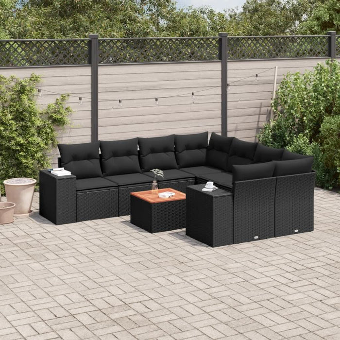 Set mobilier de grădină cu perne, 9 piese, negru, poliratan - WALTI WALTI