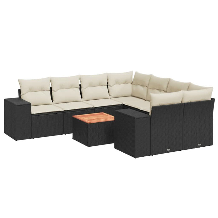 Set mobilier de grădină cu perne, 9 piese, negru, poliratan - WALTI WALTI