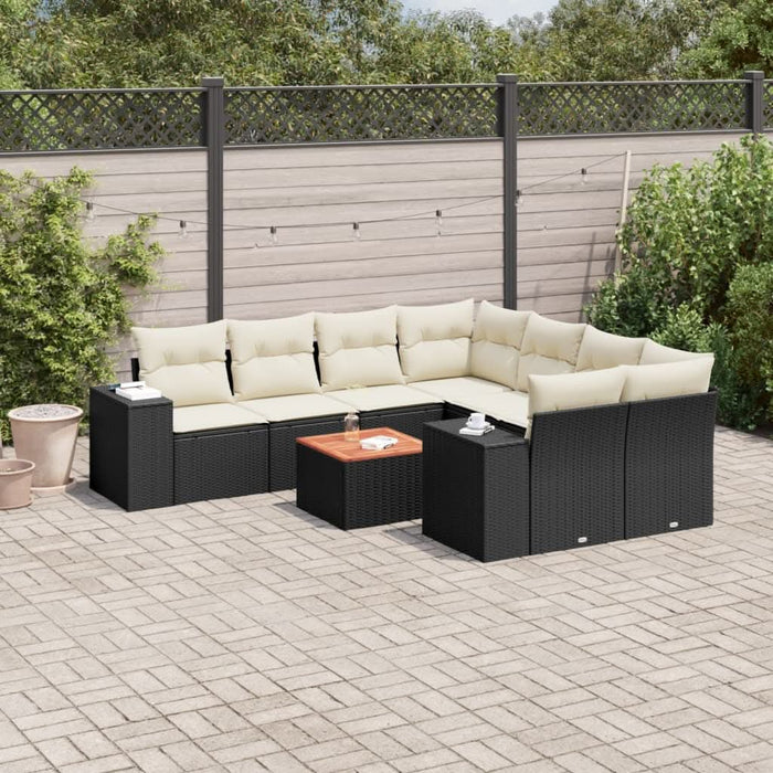 Set mobilier de grădină cu perne, 9 piese, negru, poliratan - WALTI WALTI