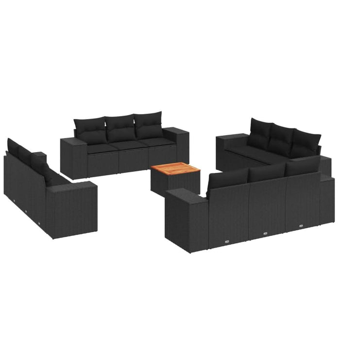 Set mobilier de grădină cu perne, 13 piese, negru, poliratan - WALTI WALTI