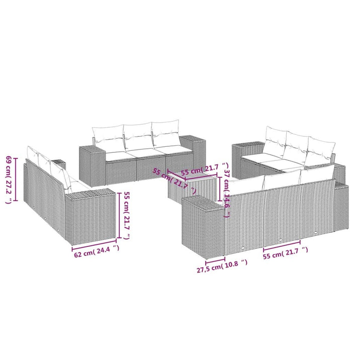 Set mobilier de grădină cu perne, 13 piese, negru, poliratan - WALTI WALTI