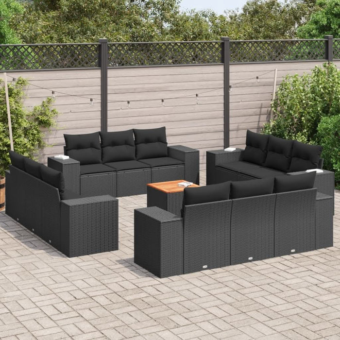 Set mobilier de grădină cu perne, 13 piese, negru, poliratan - WALTI WALTI
