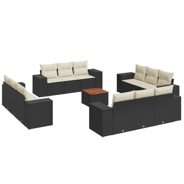 Set mobilier de grădină cu perne, 13 piese, negru, poliratan - WALTI WALTI