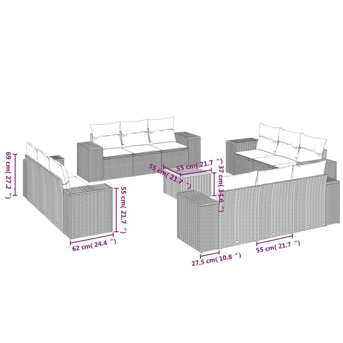 Set mobilier de grădină cu perne, 13 piese, gri, poliratan - WALTI WALTI