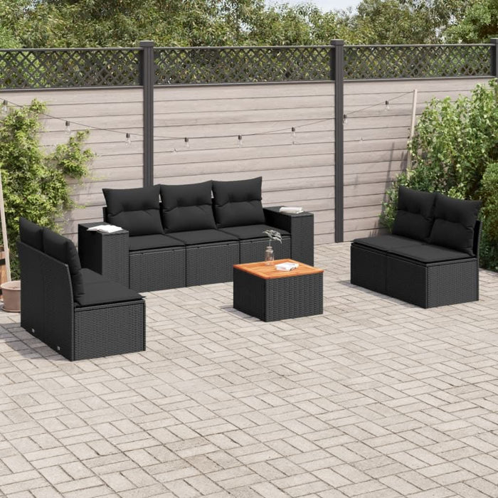 Set mobilier de grădină cu perne, 8 piese, negru, poliratan - WALTI WALTI