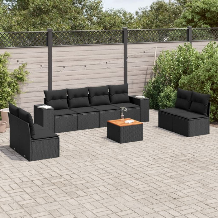 Set mobilier de grădină cu perne, 9 piese, negru, poliratan - WALTI WALTI