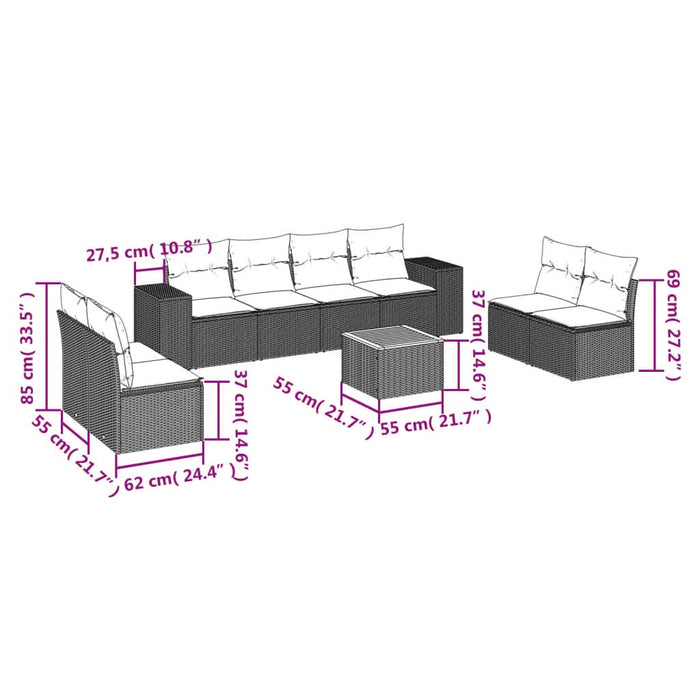 Set mobilier de grădină cu perne, 9 piese, negru, poliratan - WALTI WALTI