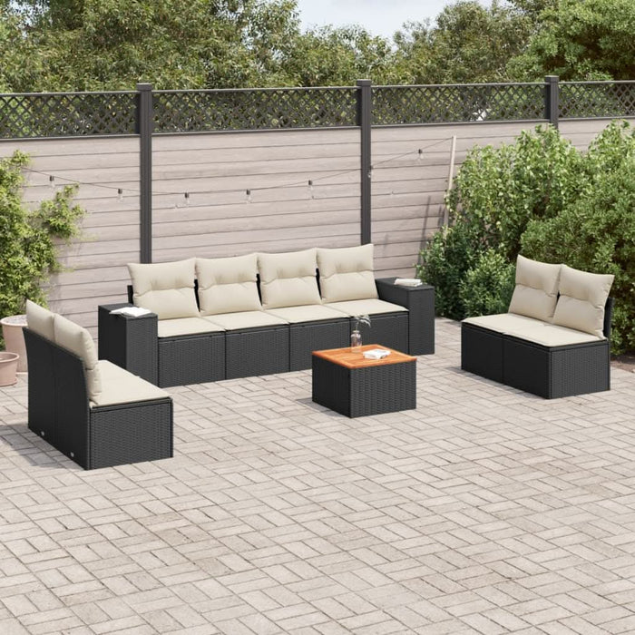 Set mobilier de grădină cu perne, 9 piese, negru, poliratan - WALTI WALTI