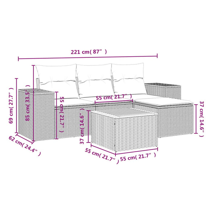 Set mobilier de grădină cu perne, 5 piese, negru, poliratan - WALTI WALTI