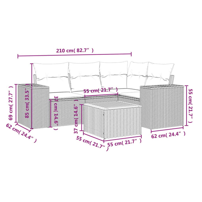 Set mobilier de grădină cu perne, 5 piese, negru, poliratan - WALTI WALTI